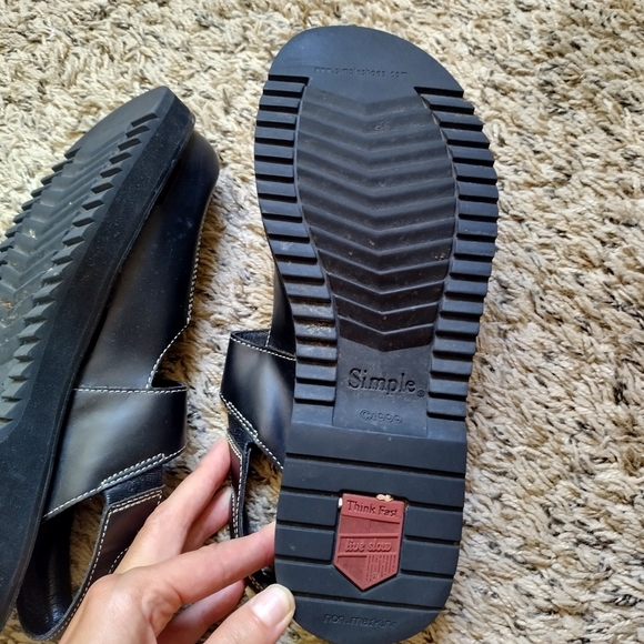 Simple Y2K Platform Black Leather Ankle Strap Clogs Sz 9,5 - Picture 6 of 7